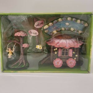 Fairy House Set - Figure, River, House Tree Swing Welcome Sign
